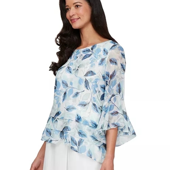 Alex Evenings Blue Flutter Sleeve Blouse - Picture 1 of 7